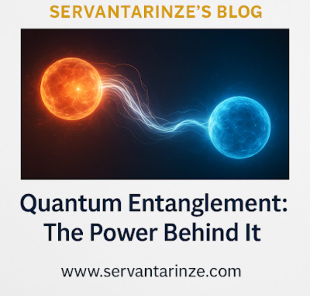 Quantum entanglement illustrated: two particles linked across distance.