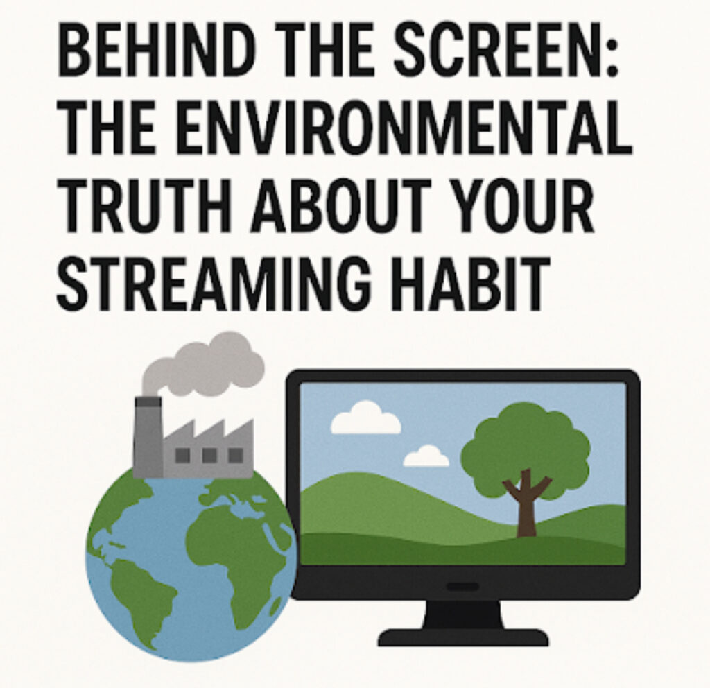 Image showing a computer screen and a polluted earth symbolizing the impact of environmental streaming.