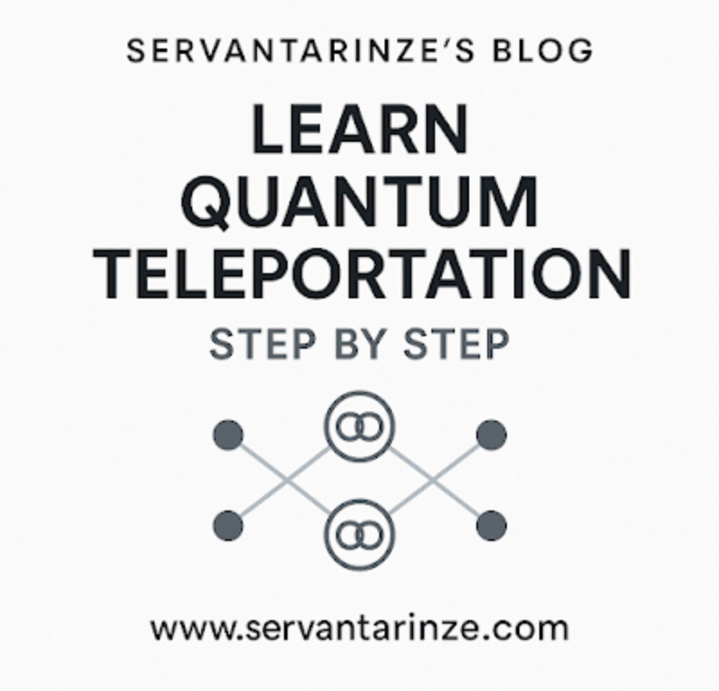 Learn quantum teleportation step by step showing entangled qubits and quantum state transfer diagram