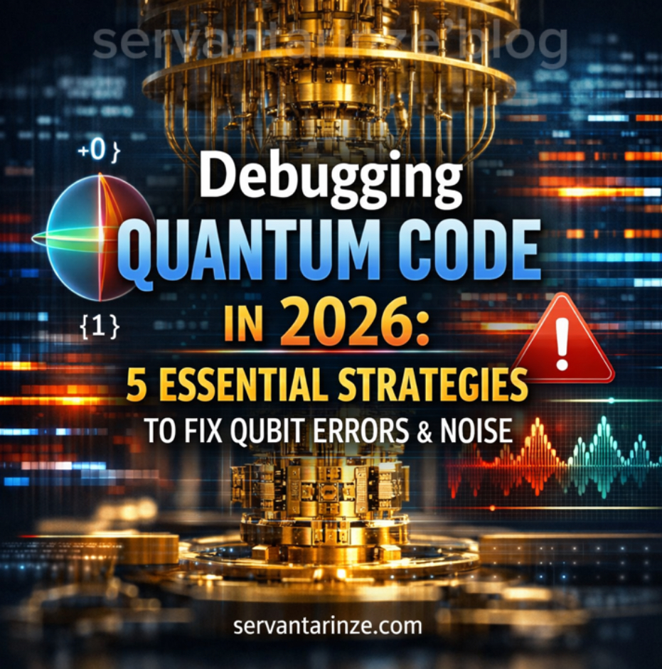 Debugging quantum code in 2026 showing qubits, error signals, and circuit analysis for fixing qubit noise and NISQ program failures