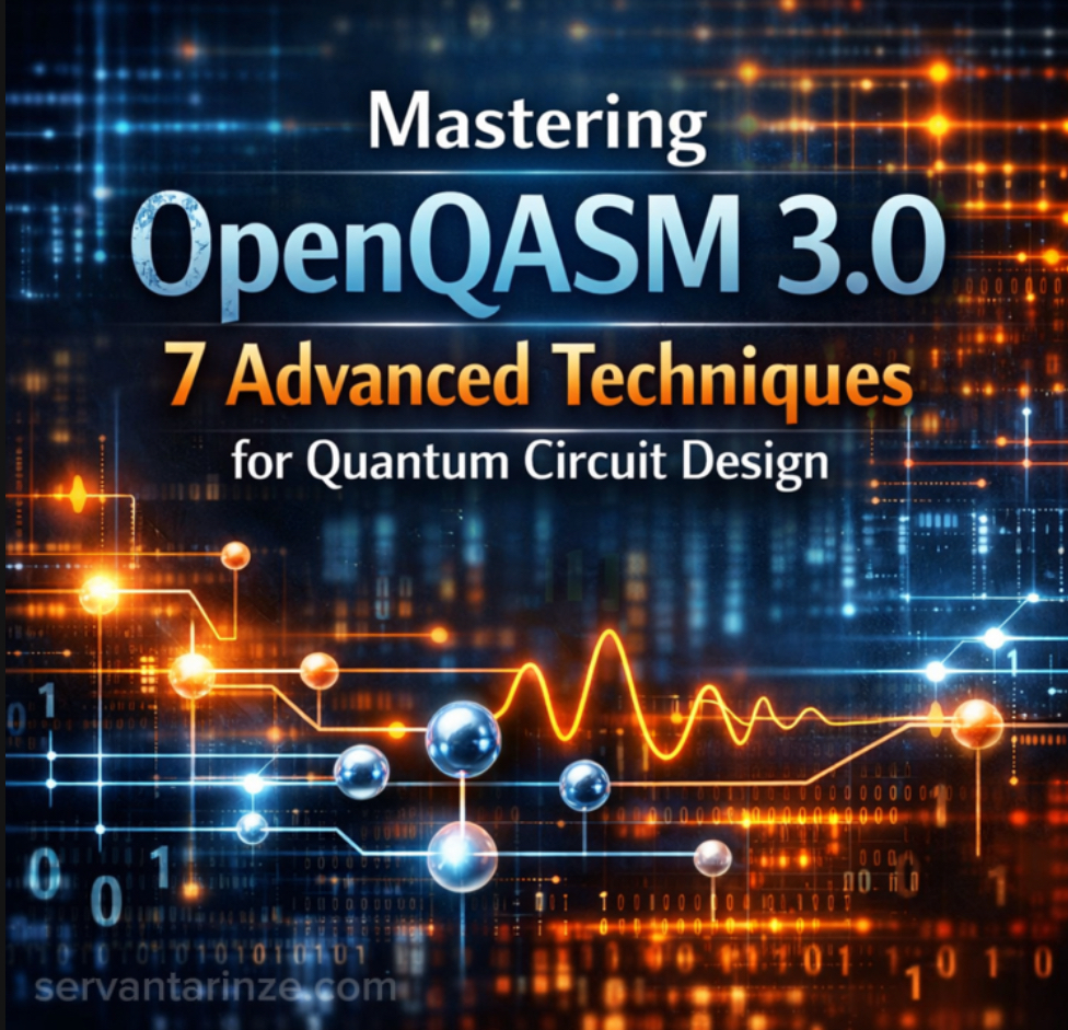 Illustration of OpenQASM 3.0 quantum circuit design showing advanced techniques for dynamic circuits, timing control, and hybrid quantum workflows